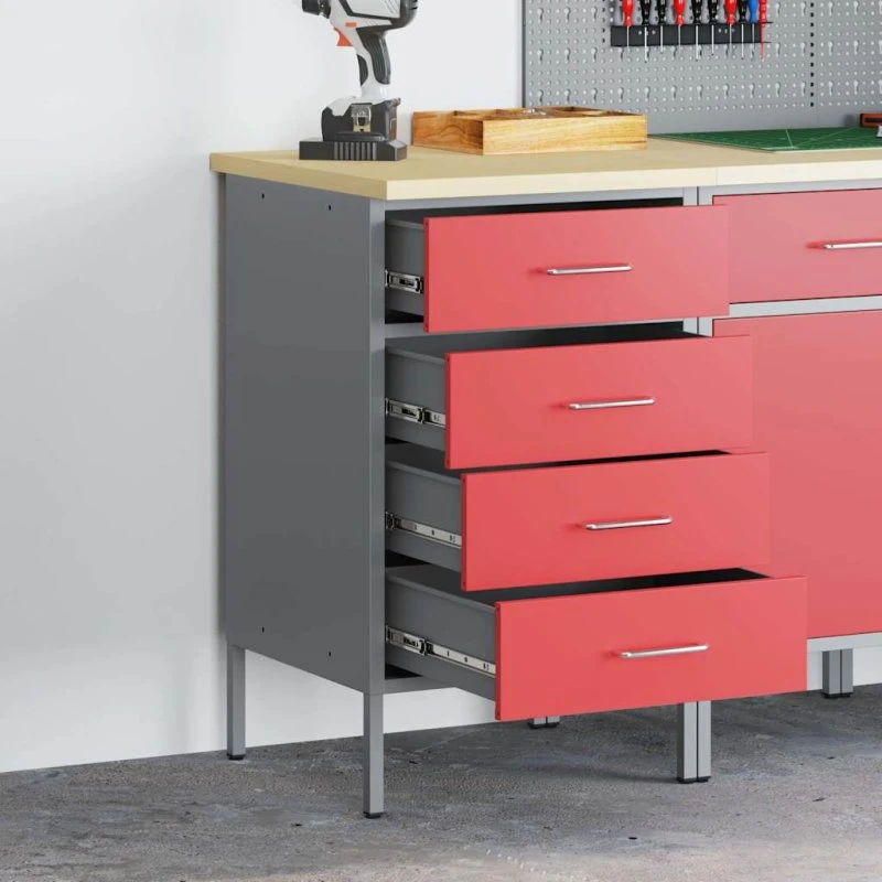 vidaXL Arbejdsbænk Rød/Grå 50 x 55 x 85 cm Ingeniørtræ & Stål