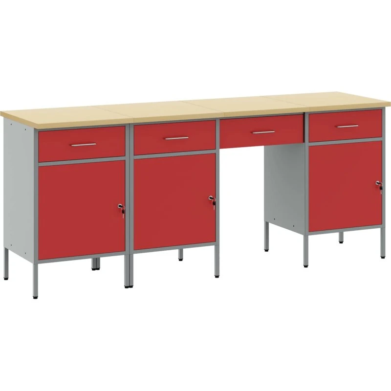 vidaXL Arbejdsskab 4-delt Rød 200x55x85 cm - Ingeniørtræ/Stål