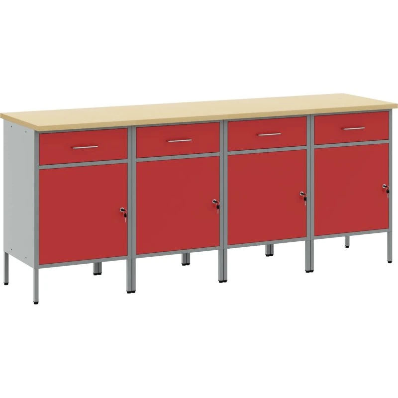 vidaXL Arbejdsskab 4 stk Rød/Grå 200x55x85 cm