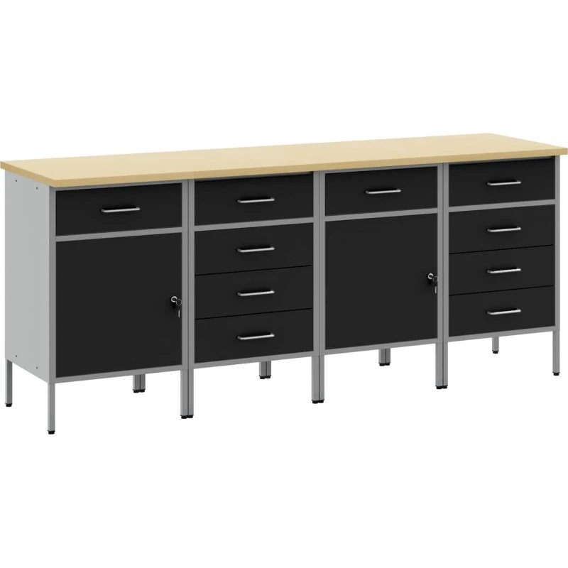 vidaXL Arbejdsskab med skuffe 200 x 55 x 85 cm, sort/grå