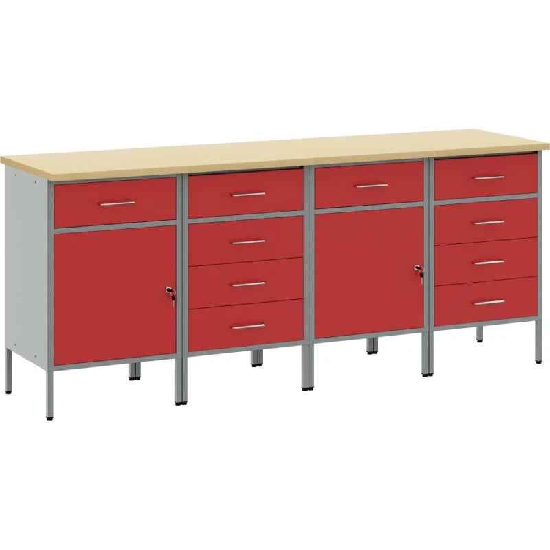 vidaXL Arbejdsskab med skuffe 4 stk Rød/Grå 200x55x85 cm