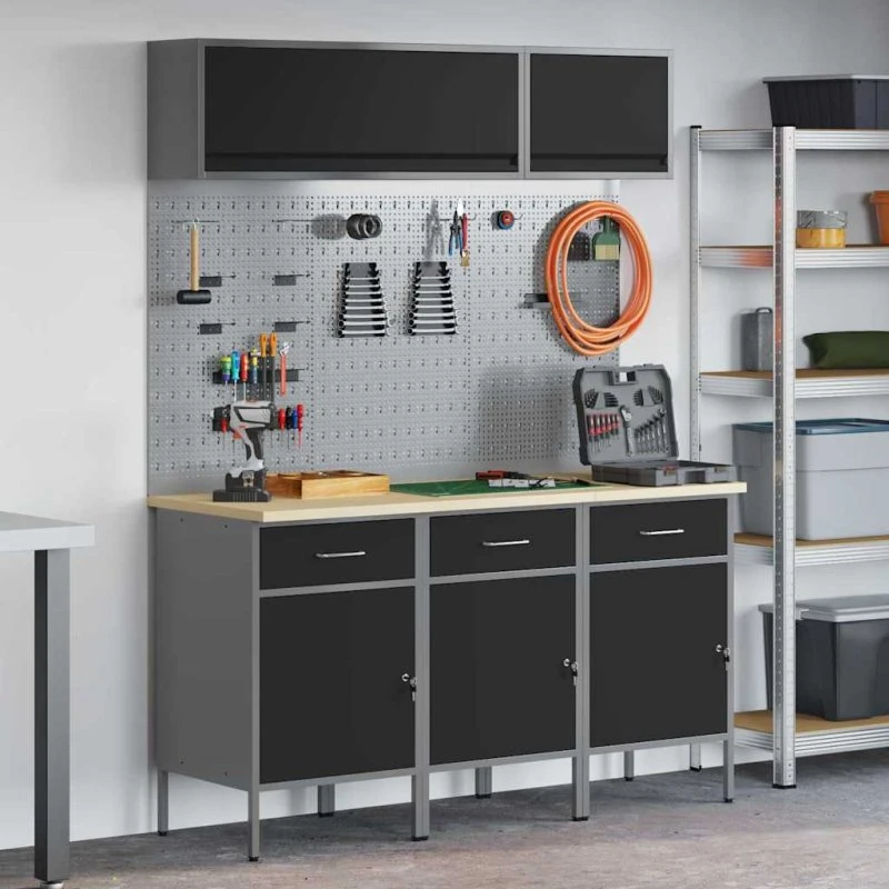 vidaXL Arbejdsskabsæt med lås 8 dele, sort