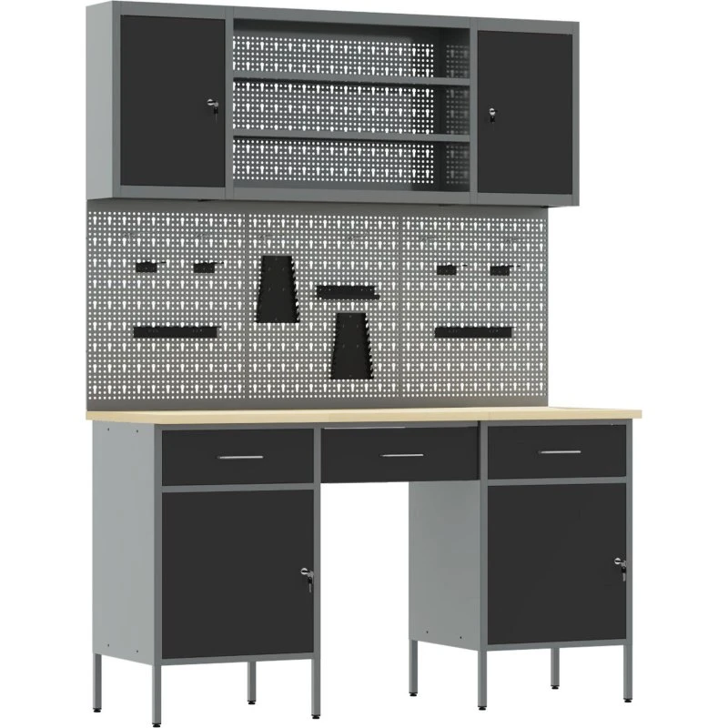 Ukendt mærke Arbejdsbænk 7 skuffer 150x55x200 cm sort stål