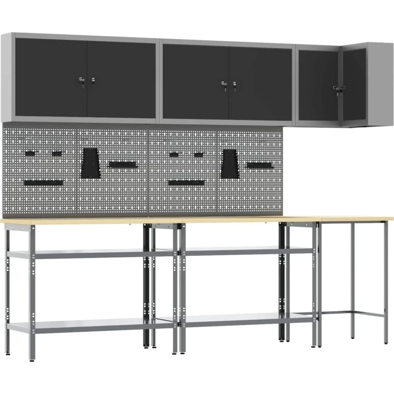 vidaXL Arbejdsskabsæt 10 stk Sort/Grå 255x55x220 cm