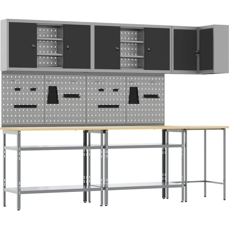 vidaXL Værktøjskabssæt 10 dele, sort/grå 255x55x220 cm