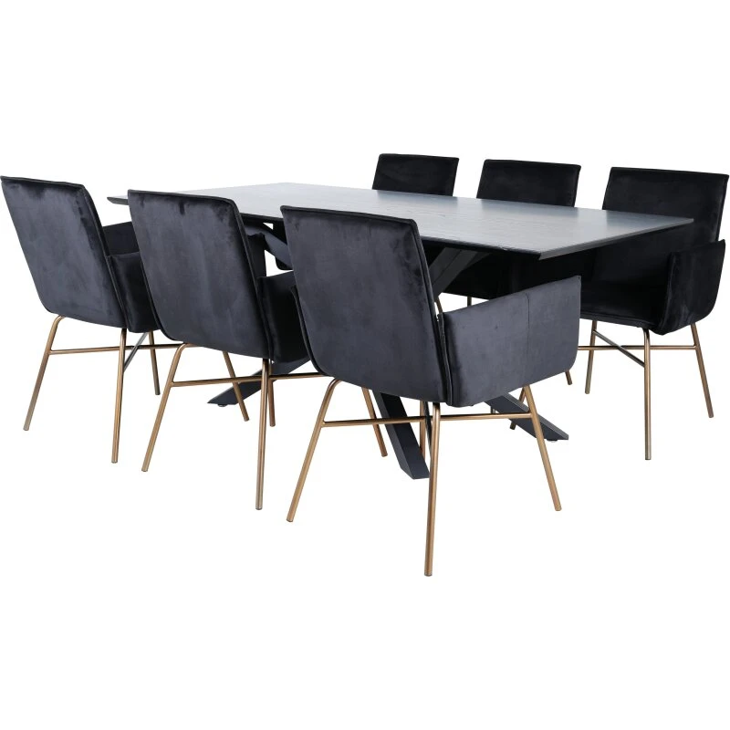 Piazza spisebordssæt - sort bord & kobberstole