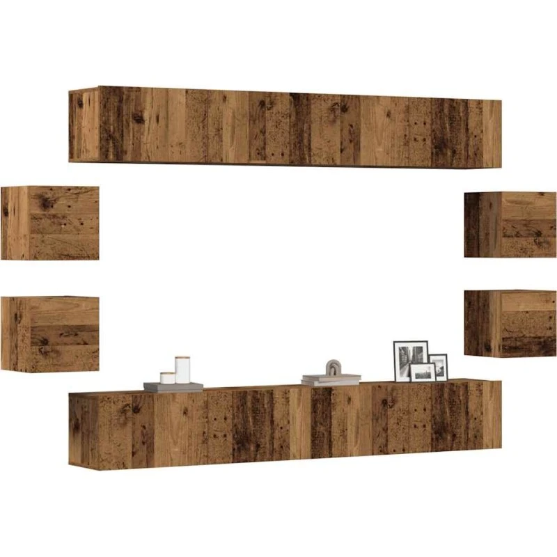 vidaXL 8-delt vægmonteret TV-skabssæt, gammelt træ