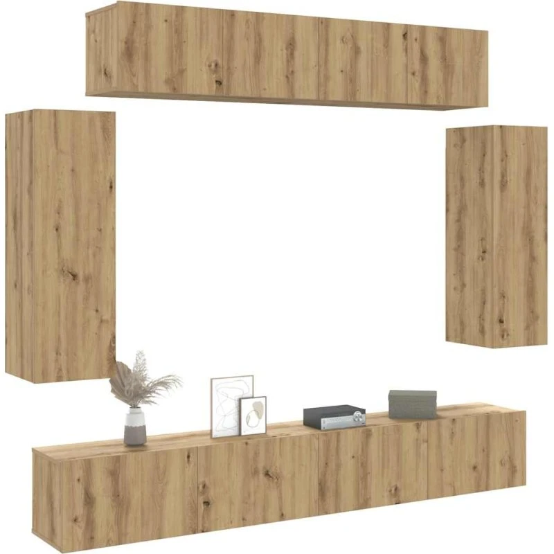 vidaXL 6-delt vægmonteret TV-skabssæt, håndværks-eg