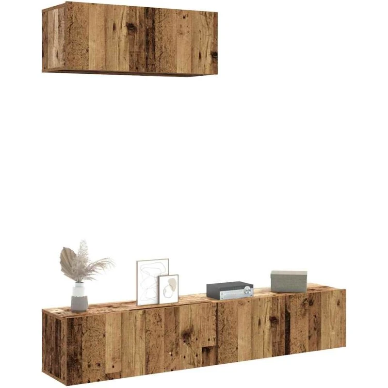 vidaXL 3-delt vægmonteret TV-skabssæt – gammelt træ/eg