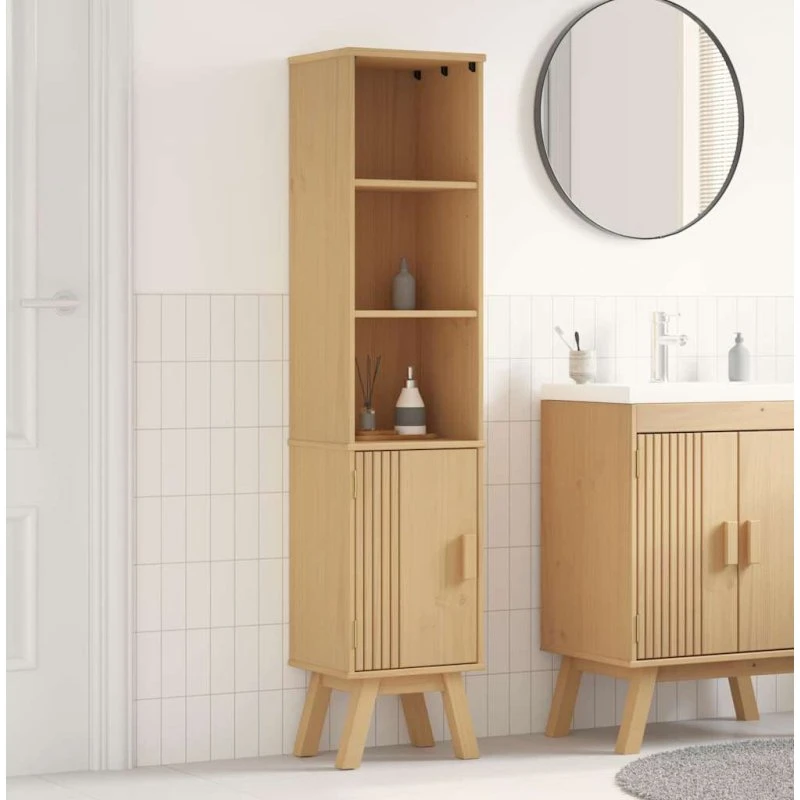 vidaXL Olden Badeværelsesskab Brun 35 x 30 x 159 cm Massivt fyrretræ