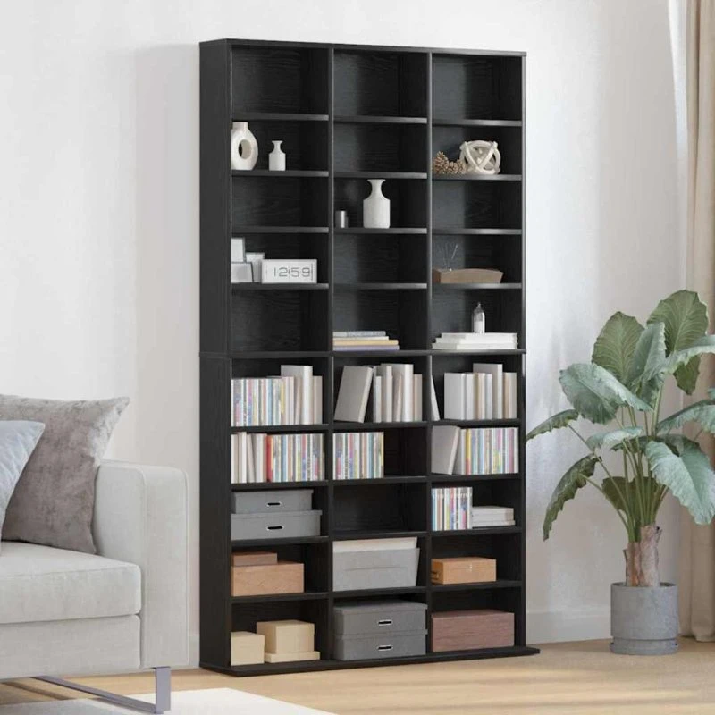vidaXL CD-skab med hylde, sort eg 101 x 23 x 177,5 cm