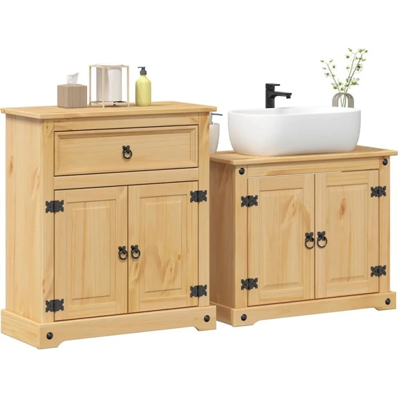 vidaXL Corona 2-delt badeværelsesmøbelsæt i massivt fyrretræ