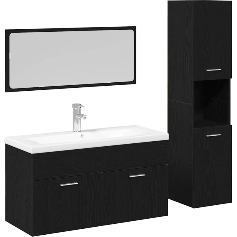 vidaXL Badeværelsesmøbelsæt 4 dele Sort eg 90x38,5x46 cm