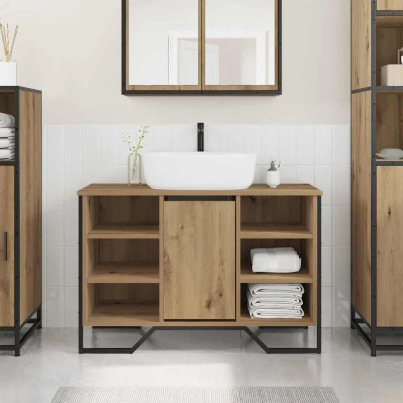 vidaXL Badeværelsesskab Artisan Egetræ m. hylde 91x35x60 cm