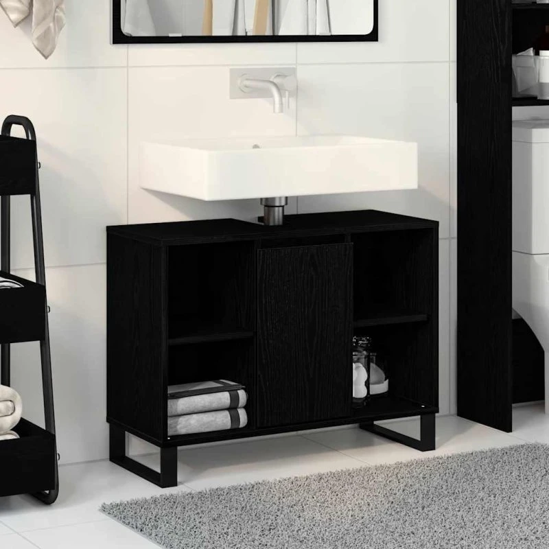 vidaXL Badeværelsesskab sort 80 x 33 x 60 cm i konstrueret træ
