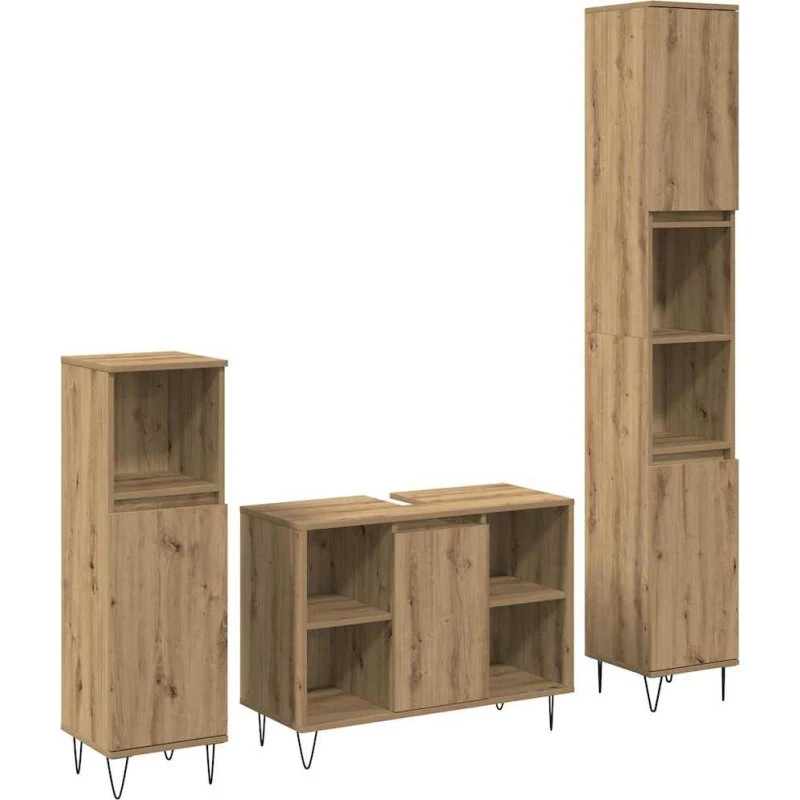 vidaXL Badeværelsesskab sæt 3 dele Artisan egetræ 30x30x180 cm