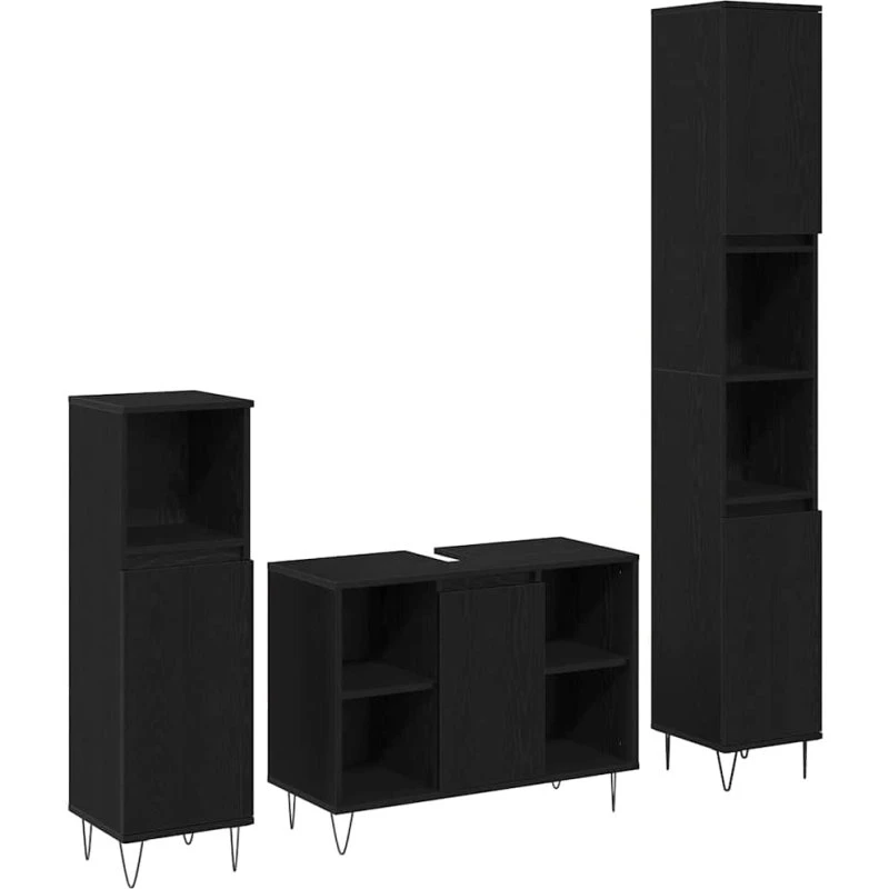 vidaXL Badeværelsesmøbelsæt 3 dele – Sort eg