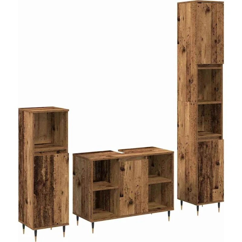 vidaXL Badeværelsessæt 3 stk – Gammelt træ 30x30x180 cm