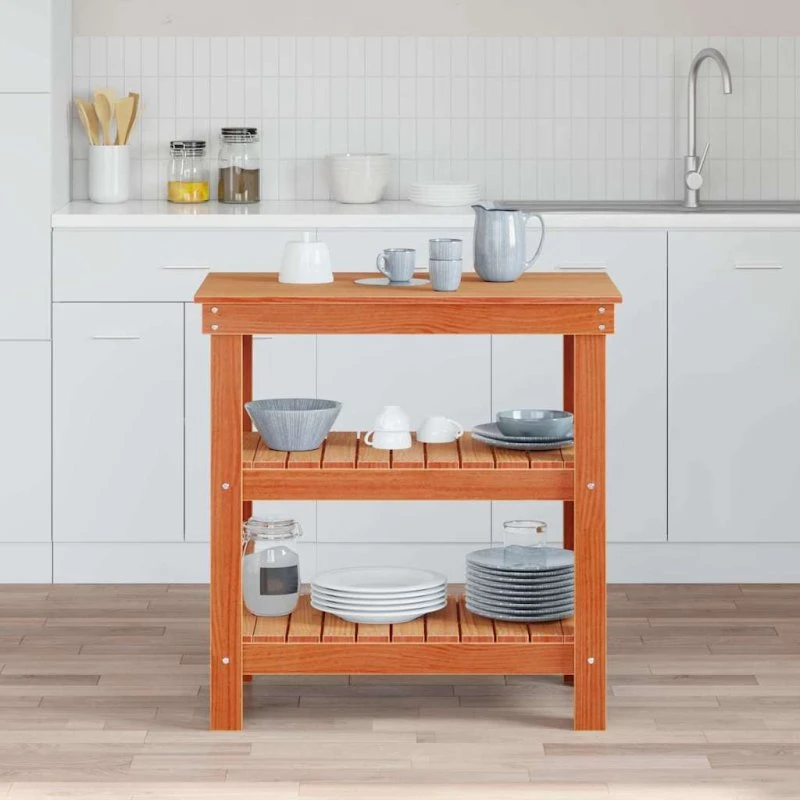 vidaXL Arbejdsbænk i massivt fyrretræ voksbrun 78,5x50x80 cm