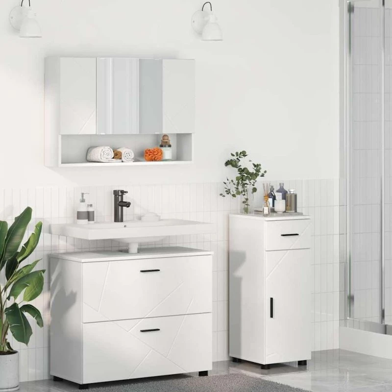 Badeværelsesmøbelsæt 3 stk med skuffe, hvid 76,5×35×64 cm
