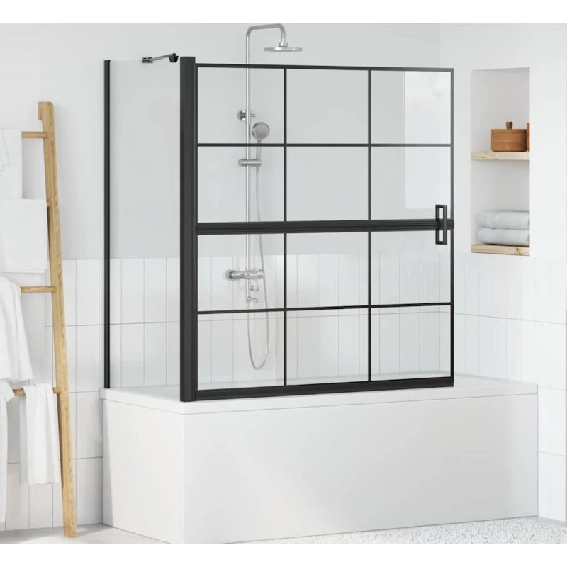 vidaXL Brusevæg i hærdet glas sort/gennemsigtig 116×68×128 cm