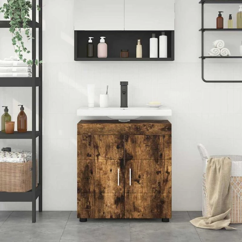 vidaXL Badeværelsesskabsæt TULUM Røget eg 60 x 34 x 63 cm