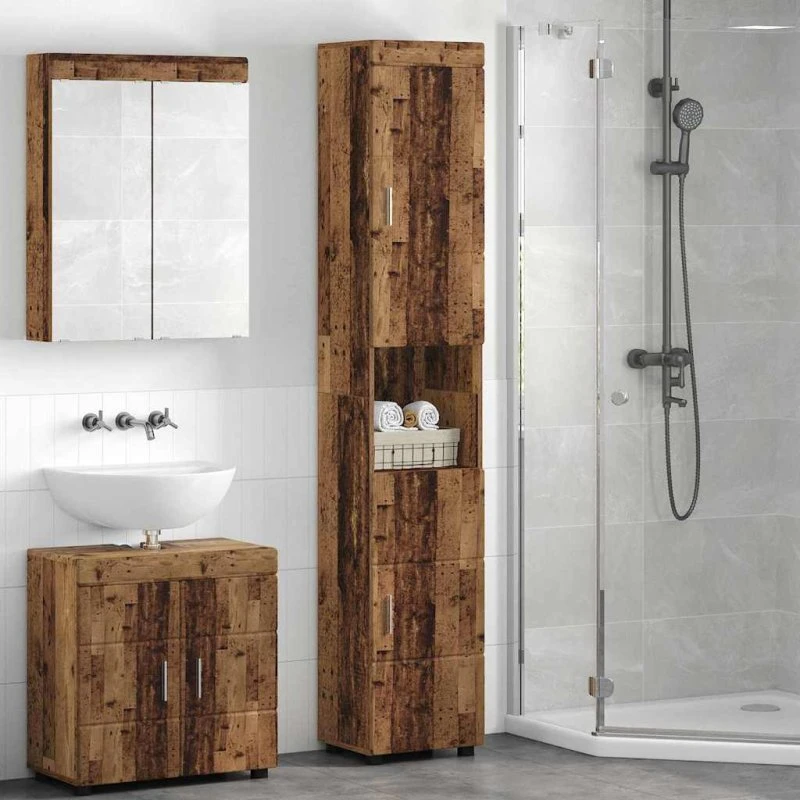 vidaXL Badeværelsesskabsæt TULUM, gammelt træ 37×31,5×203 cm