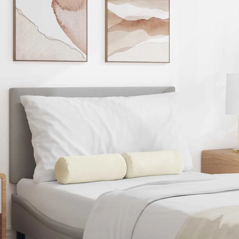 vidaXL Bolsterpuder 2 stk Creme Ø15 x 40 cm Velour (corduroj)