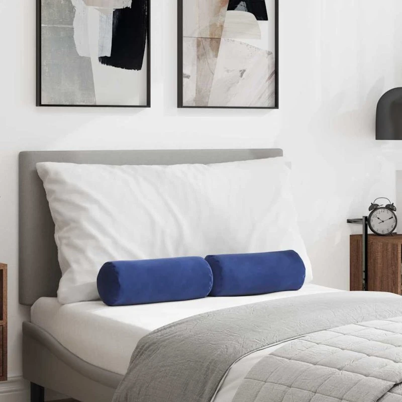 vidaXL Bolsterpuder 2 stk Ø15x40 cm Politi blå i velour