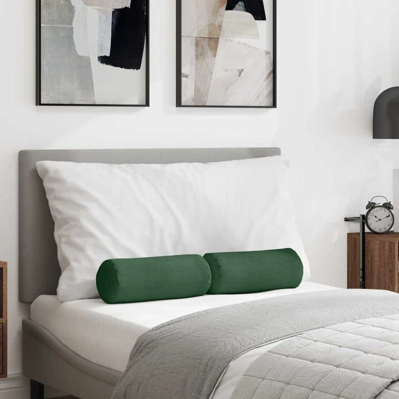 vidaXL Bolsterpuder 2 stk Mørkegrøn Ø15 x 40 cm Velour