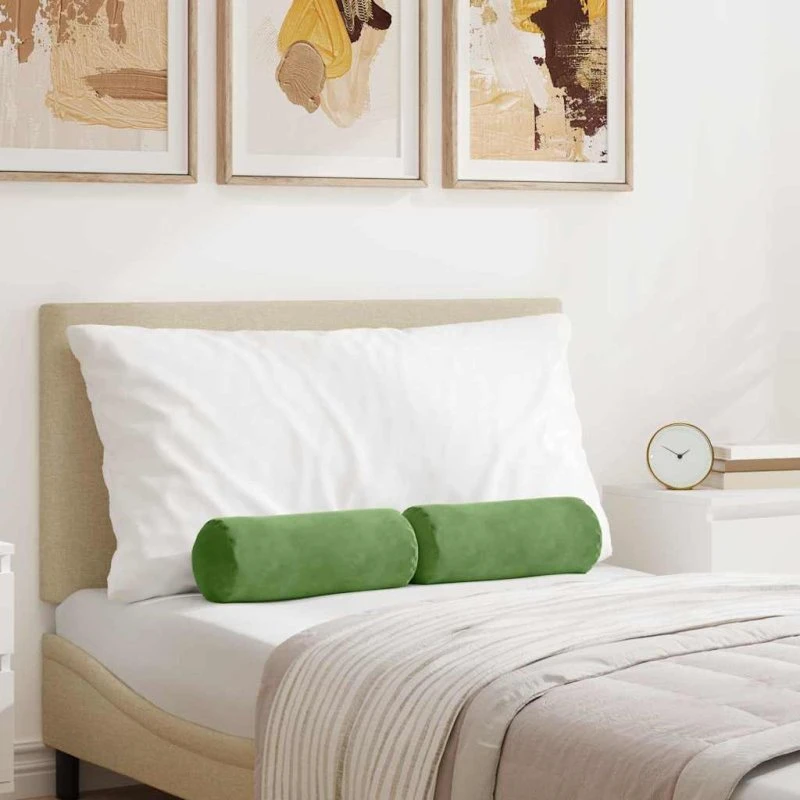 vidaXL Bolsterpuder 2 stk Lys grøn Ø15 x 40 cm Velour