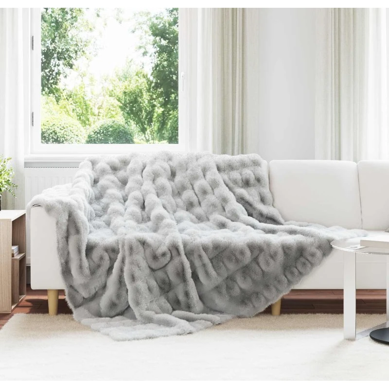 vidaXL Skridsikkert faux kaninpels tæppe Olite, grå 240x270 cm