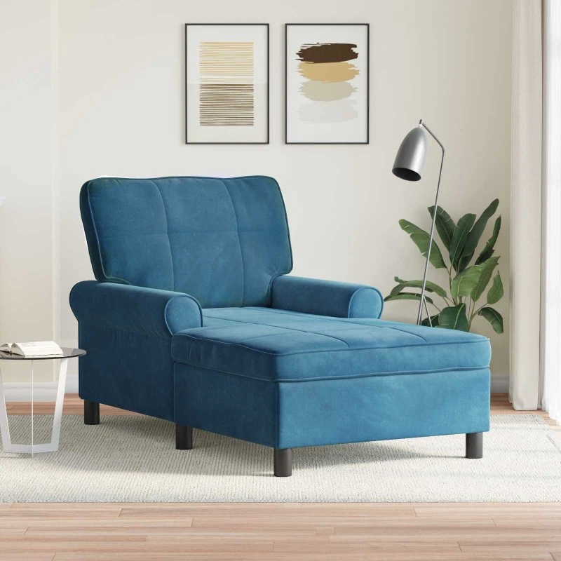 vidaXL Chaise Lounge med pude, blå fløjl 91x157x91 cm