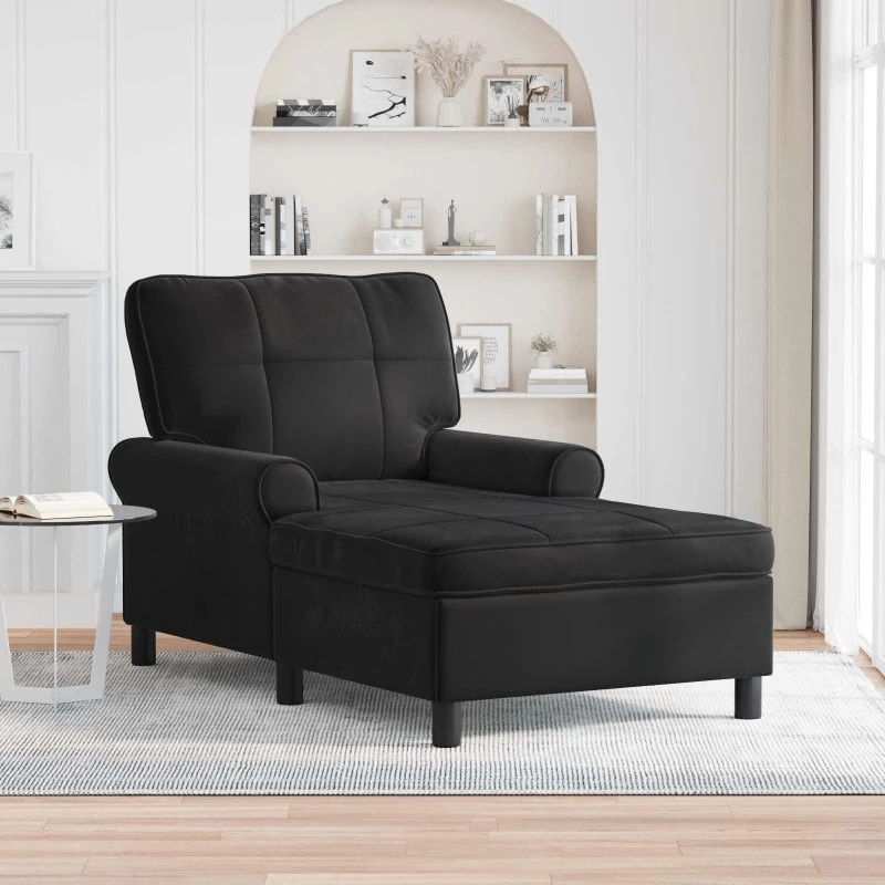 vidaXL Chaise Lounge med pude 91x157x91 cm Sort fløjl