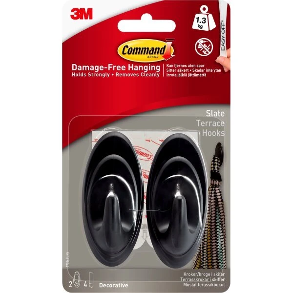 3M Command Ellipsekrog Ellipse, Skiferfinish - 2 kroge, 4 strips