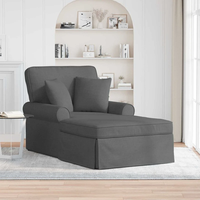 vidaXL Chaise lounge med volant og pude, mørkegrå stof