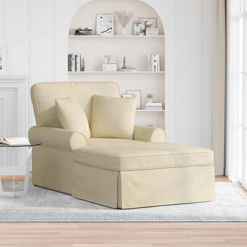 vidaXL Chaise lounge med volant og pude, creme stof 91x157 cm