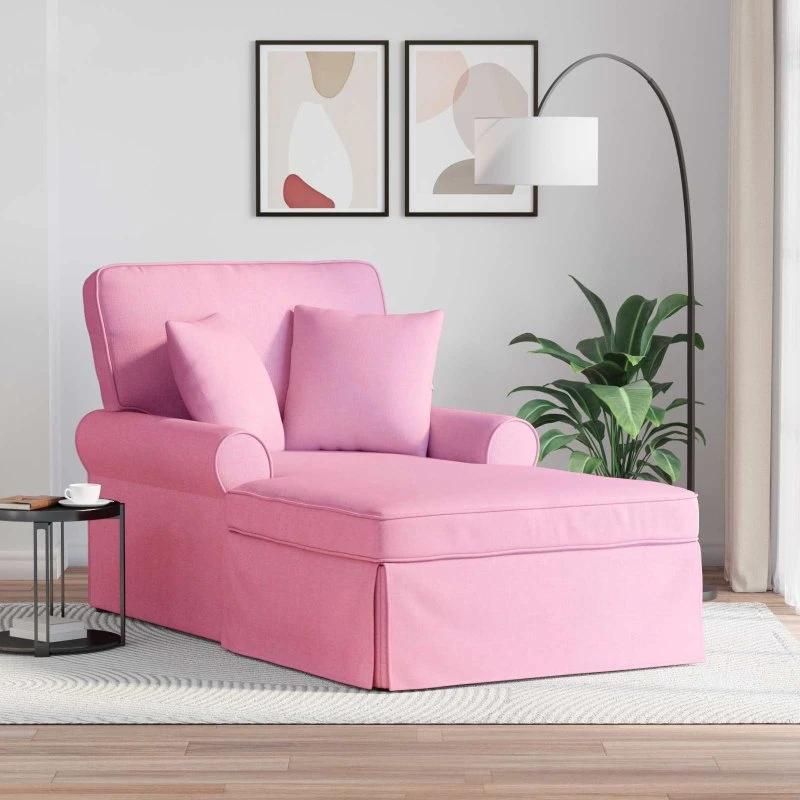 vidaXL Chaise lounge med volant og pude, lyserød stof 91x157x91 cm