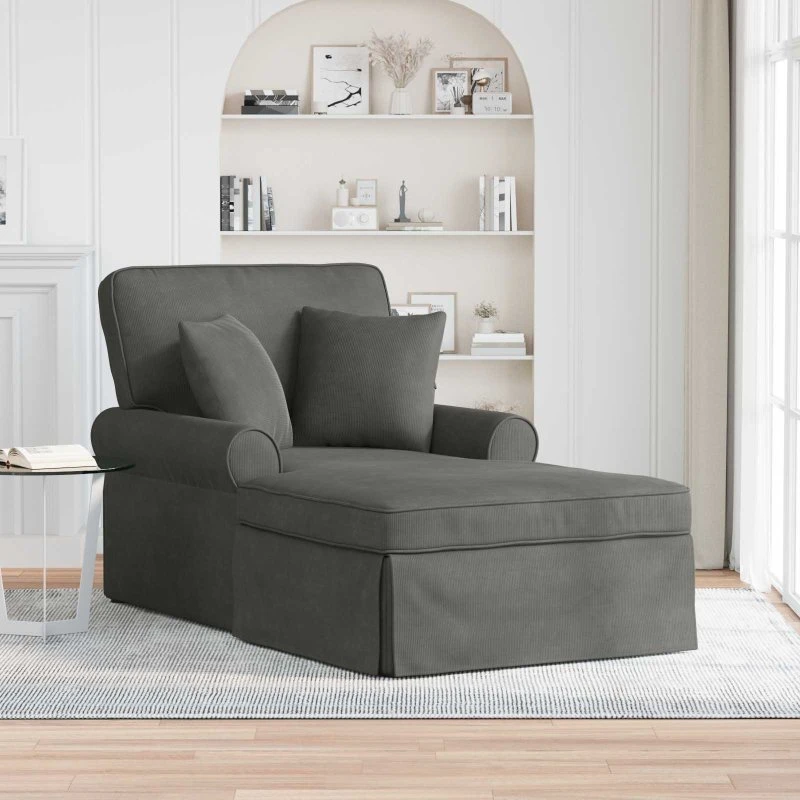 vidaXL Chaise lounge med volant og pude, mørkegrå velour