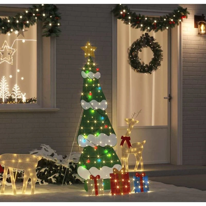 vidaXL Belyst juletre 2D med 3 gaveæsker 180 cm, varm hvid