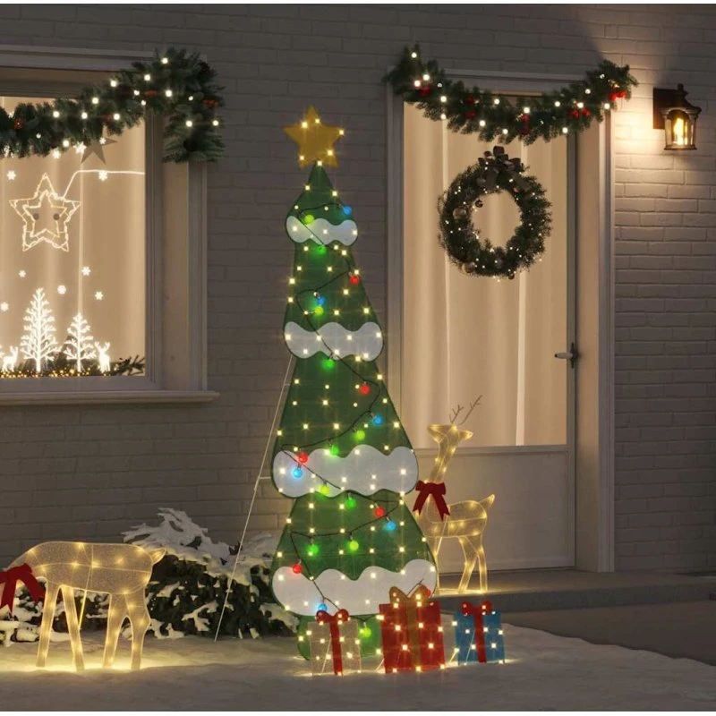 vidaXL 2D belyst juletre 210 cm med 3 gaveæsker – varm hvid/flerfarvet