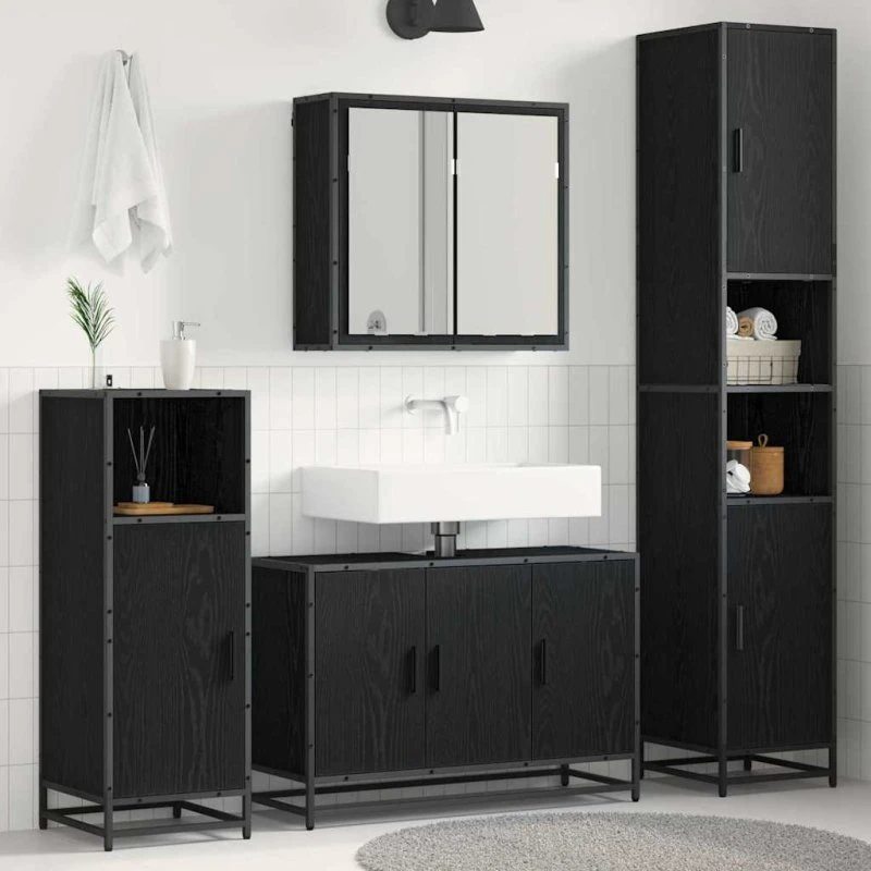 vidaXL Badeværelsessæt 4 stk Sort eg 90x33x60 cm