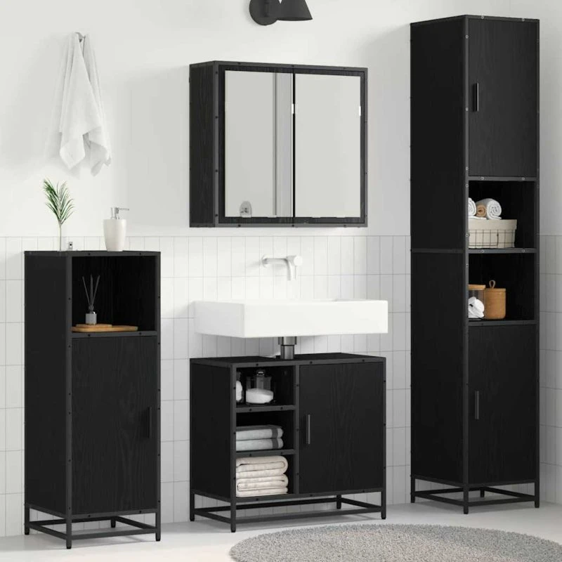 vidaXL Badeværelsessæt 3 dele vægmonteret Sort eg 65x33x60 cm