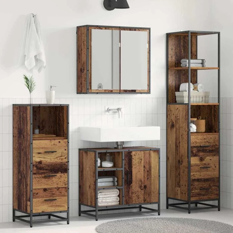 Uden mærke Badeværelsesmøbelsæt 3 stk – Gammelt træ 65×33×60 cm