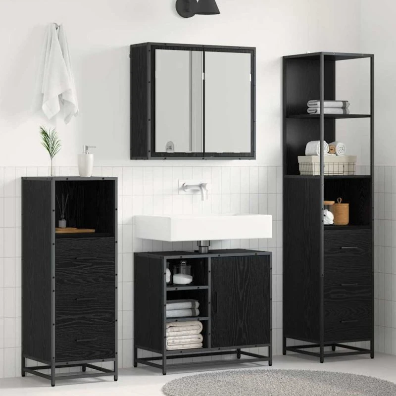 vidaXL Badeværelsessæt 3 dele Sort eg 65x33x60 cm