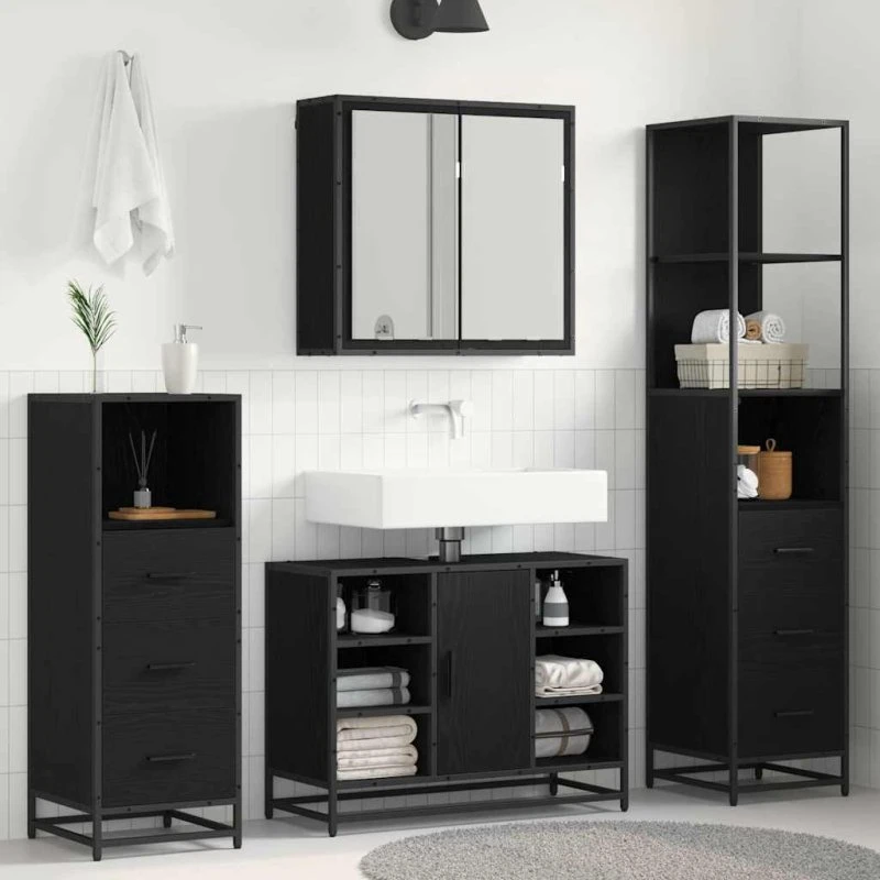 vidaXL Badeværelsessæt 3 stk Sort eg 80x33x60 cm