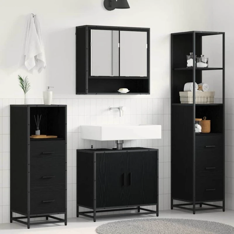 vidaXL Badeværelsesmøbelsæt 4 stk Sort eg 65 x 33 x 60 cm