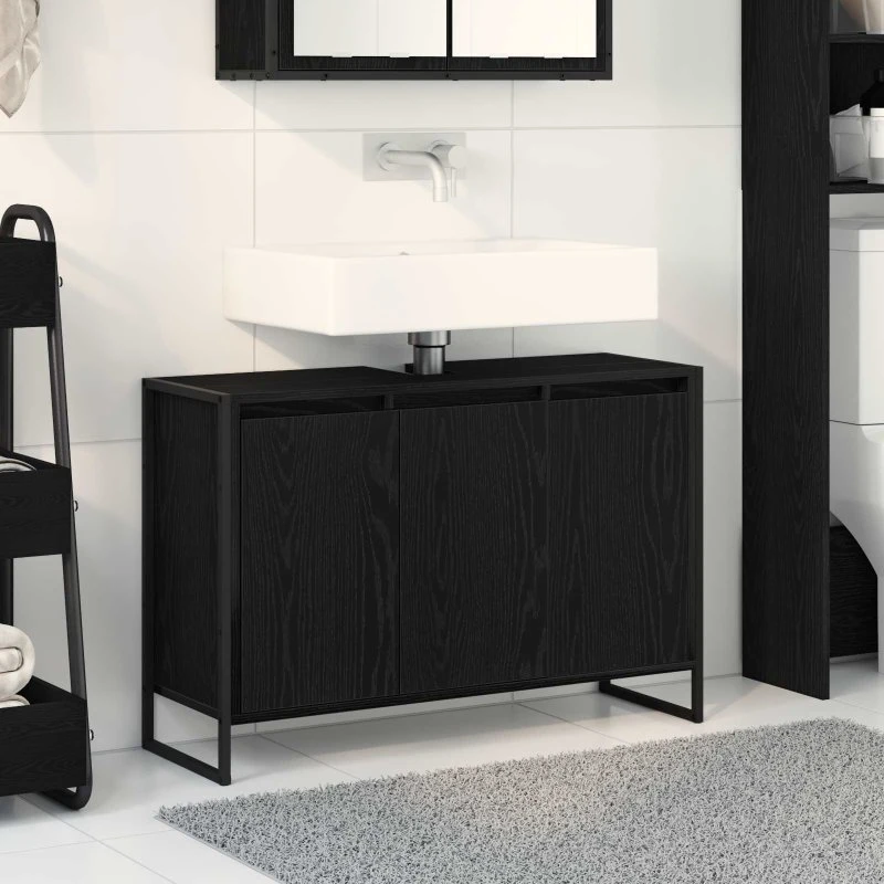 vidaXL Badeværelsesskab Sort eg 90x30x60 cm