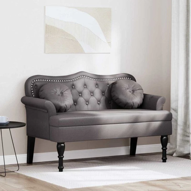 vidaXL Chesterfield bænk med pude, grå 120,5×65×75 cm, faux læder