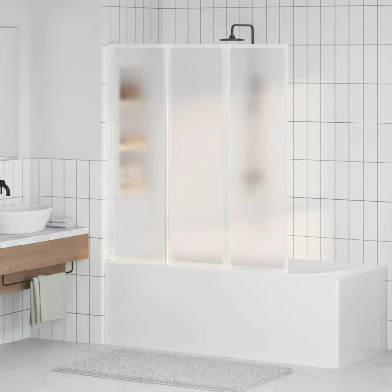 Matteret badskærm 132 x 140 cm – Aluminium & PP